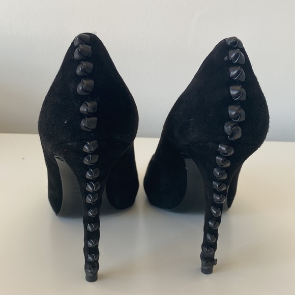Alexander McQueen suede peep-toe heels with braided leather detail on heel 36/6 - Picture 6 of 16